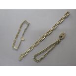 Three 9ct yellow gold bracelets, total approx 41 grams, some wear but all clasps good