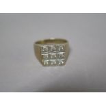 A hallmarked 9ct yellow gold 9 stone diamond ring, size T, approx 8 grams