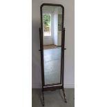 A mahogany cheval mirror, 170cm tall x 48cm wide, in polished condition