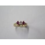 A 14ct gold diamond and ruby two part ring with the solitaire approx 0.20ct, size M/N, approx 3.2