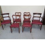 Six 19th Century Mahogany dining chairs { 4+2 } including 2 Georgian scroll arm carvers