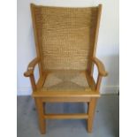 A light oak Orkney chair with straw work back by Mr W A Stevenson Strommers Orkney, 109cm tall x