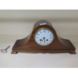 A mahogany cased mantle clock, 8 day, chips to dial but running