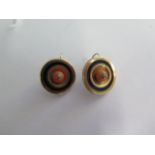 A pair of 9ct yellow gold enamel, coral and diamond earrings, approx 5.2 grams, 20mm wide, some wear