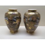 A pair of signed Satsuma Hero vases, 18cm tall, some wear and crazing to both but no obvious damage