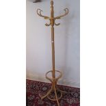 A blond bentwood coat / hat stand, 184cm tall
