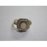 A 9ct yellow gold opal and diamond ring, size approx M 1/2, in good condition