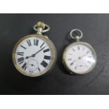 A Goliath type top wind pocket watch, 7cm case, not working and another pocket watch