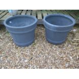 Two large grey frost proof plant pots, 48cm diameter