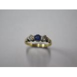An 18ct yellow gold and platinum diamond and sapphire ring, size K, approx 2.5 grams, generally good