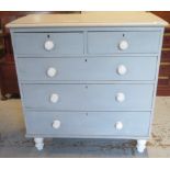 A painted Victorian pine five drawer chest, 97cm tall x 95cm x 46cm