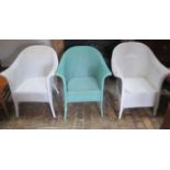 Three Lloyd loom painted chairs, some wear but generally good