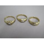 Three hallmarked 9ct yellow gold diamond rings, sizes S,T,U, total approx 11.9 grams