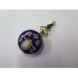 A ladies 18ct gold 24mm top wound pendant watch with blue enamel, inset with opaline diamonds,