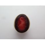 A good quality large cornelian Intaglio seal ring set in a yellow gold mount (tests 9ct),