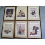 Six David Wright prints from the sketch frame size 41cm x 30cm, some rippling ,minor marks to frames