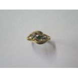 A 14ct yellow gold diamond and emerald ring, size N, approx 1.6 grams, in generally good condition