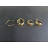 Four 18ct gold rings, one cut, largest Q, total weight approx 10.2 grams