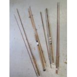 Four vintage fishing rods including 3 split cane rods