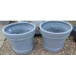 Two large grey frost proof planters, 57cm diameter