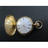 A 14ct yellow gold Henry Moser and Co hunter repeater pocket watch, top wind, 6.5cm wide, no