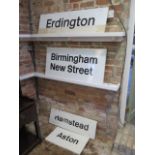 Four metal railway station signs, Erdington, Birmingham New Street, Hamstead and Aston, largest