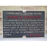 A London & North Eastern Railway Warning to Trespassers cast iron sign, 43cm x 66cm