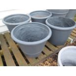 Four dark grey frost proof pots, 50cm diameter