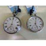 Two silver pocket watches both not running, one missing ring and top pin