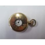 A Waltham gold plated half hunter pocket watch, 5cm case, running, dial good, some wear to case,