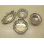 Four silver bon bon sweet dishes generally good, dent to one, total weight approx 9.5 troy oz