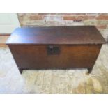 An 18th century oak five plank coffer, 55cm tall x 104cm x 38cm