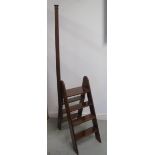 A Georgian style mahogany folding library steps, height to top of pole 195cm