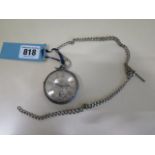 A silver pocket watch Heald of Wisbech, 5cm case, running but stops, some general wear, no key, with