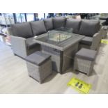 A Kettler Palma mini casual dining suite with fire pit table, floor space needed 210cm x 210cm,