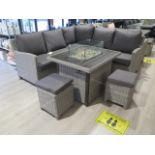 A Kettler Palma mini casual dining suite with fire pit table, floor space needed 210cm x 210cm,