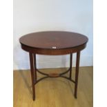 An elegant Edwardian mahogany decorated oval side table, 72cm tall x 74cm x 49cm, in good condition