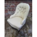 A Victorian buttonback recently reupholstered fireside chair, 76cm tall