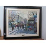 An oil on canvas Parisian street scene by Duran, frame size 75cm x 86cm, with National fine Arts