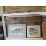 Janet Beckett watercolour Burnham Market Norfolk, frame size 38cm x 51cm, and a watercolour of Wells