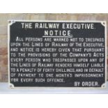 A Railway Executive Trespass cast iron sign, 51cm x 74cm