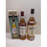 A litre bottle of Bells Original blended Scotch whisky and a 70cl bottle of blended Scotch whisky