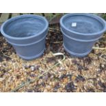 Two small dark grey frost proof pots, 40cm diameter