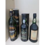 A bottle of Glenfiddich special old reserve single malt Scotch whisky with tube and a 70cl bottle of