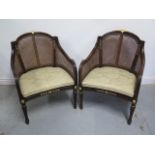 A pair of good quality mahogany bergere chairs, stamp Gill and Reigate, recently restored and re-