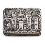 A modern silver 'castle top' snuff/pill box, by S J Rose & Son, Birmingham 1977, rectangular form,