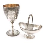 A Victorian silver goblet, by Richards and Brown, London 1863, the urn shaped bowl with engraved