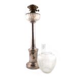 A Victorian electroplated oil lamp, by Elkington and Co. probably 1865, plain tapering column, on