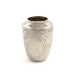 ‡ By Rod Kelly, a modern silver vase, London 1990, tapering circular form, chased with oak leaves