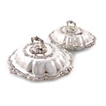 A pair of William IV silver entrιe dishes and covers, by Samuel Keeley, Birmingham 1836, shaped oval